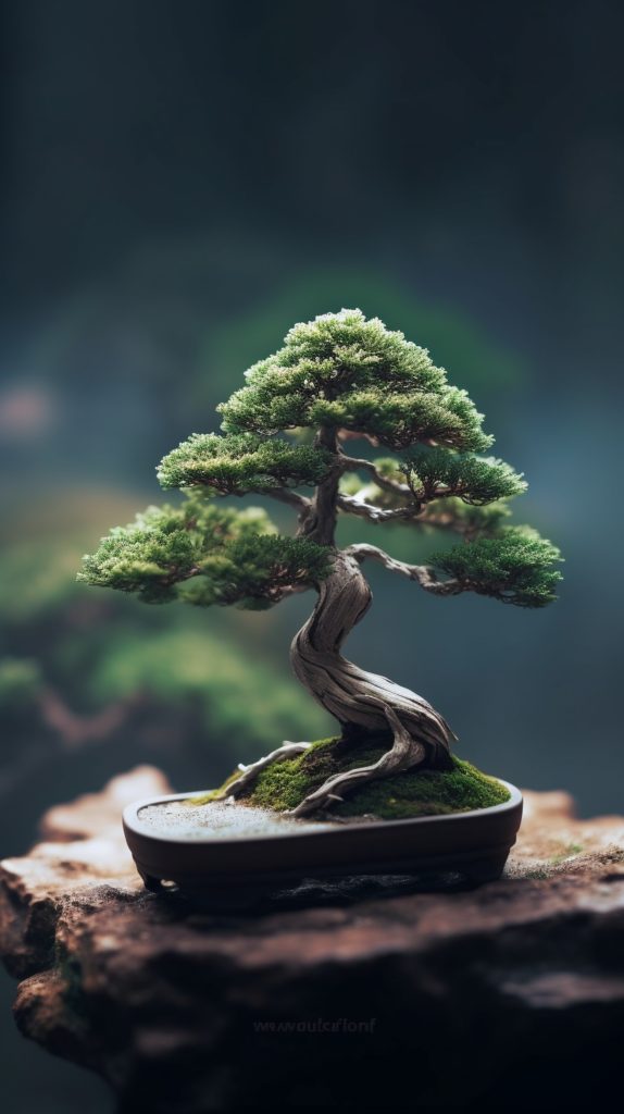 fundo de papel de parede de arvore verde bonsai gerado por ia